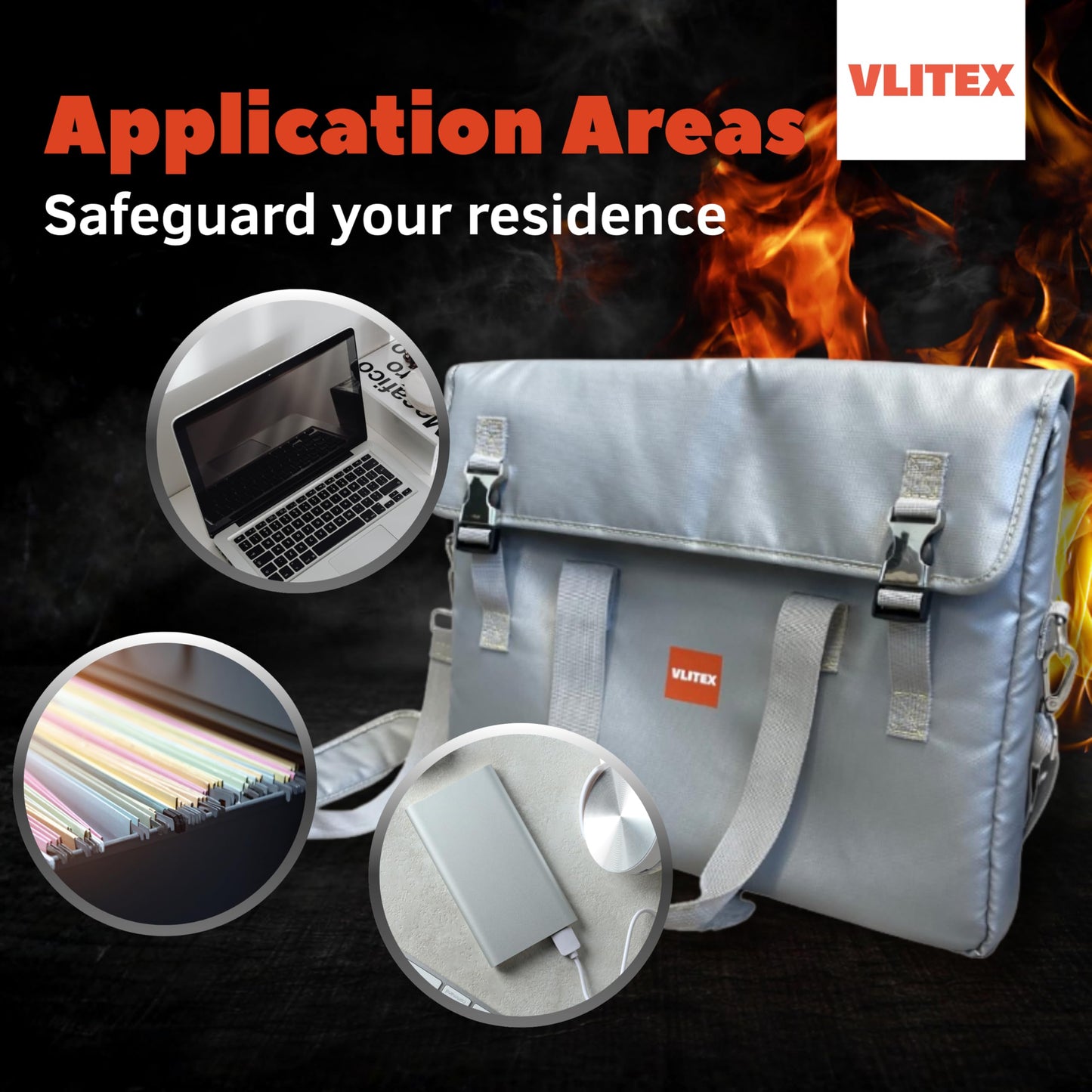 VLITEX Lithium Battery Storage Bag | Engineered in Germany | Fireproof Fabric Lipo Safe Bag | Safeguard Laptops, Batteries, Documents, Cash Money etc.