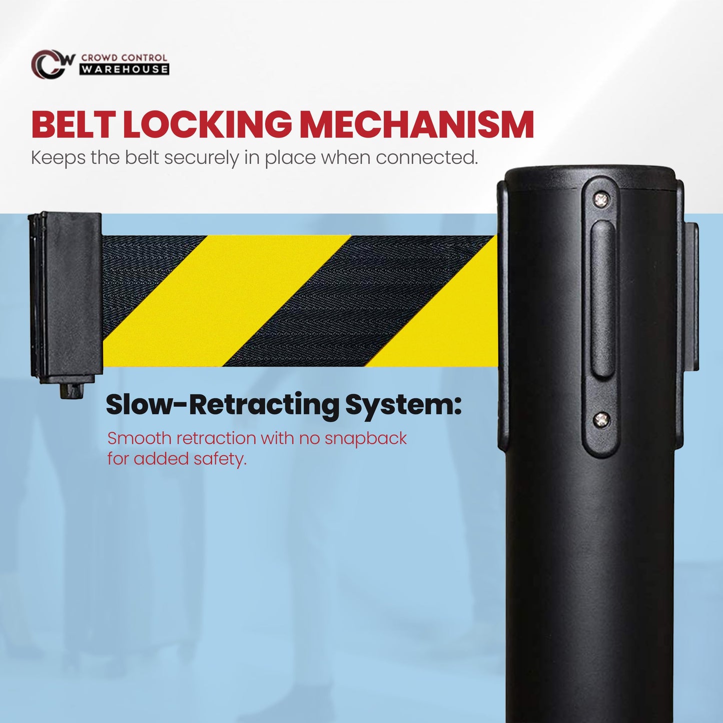 Crowd Control Warehouse Set of 2 Stanchion Retractable Belt Barriers, 11 Foot Black & Yellow Belt Barrier with 40” Black Posts, Premium Barriers with Heavy Duty Concrete Base, CCW Series RBB-100