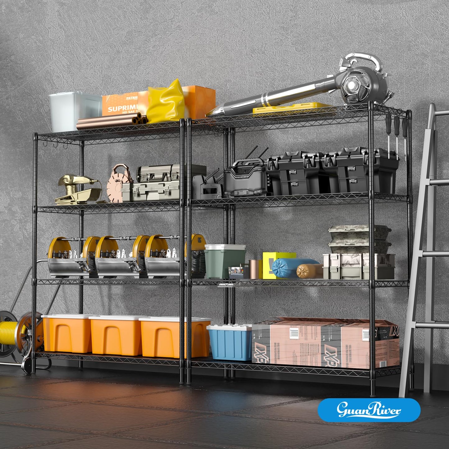 Guan River 4-Shelf Adjustable Metal Shelf Wire Shelving Unit Heavy Duty Storage Rack Display Shelf for Office,Kitchen,Bedroom,Bathroom,Laundry,Pantry Basement,Garage(Black,48" L x 18" W x 62" H)