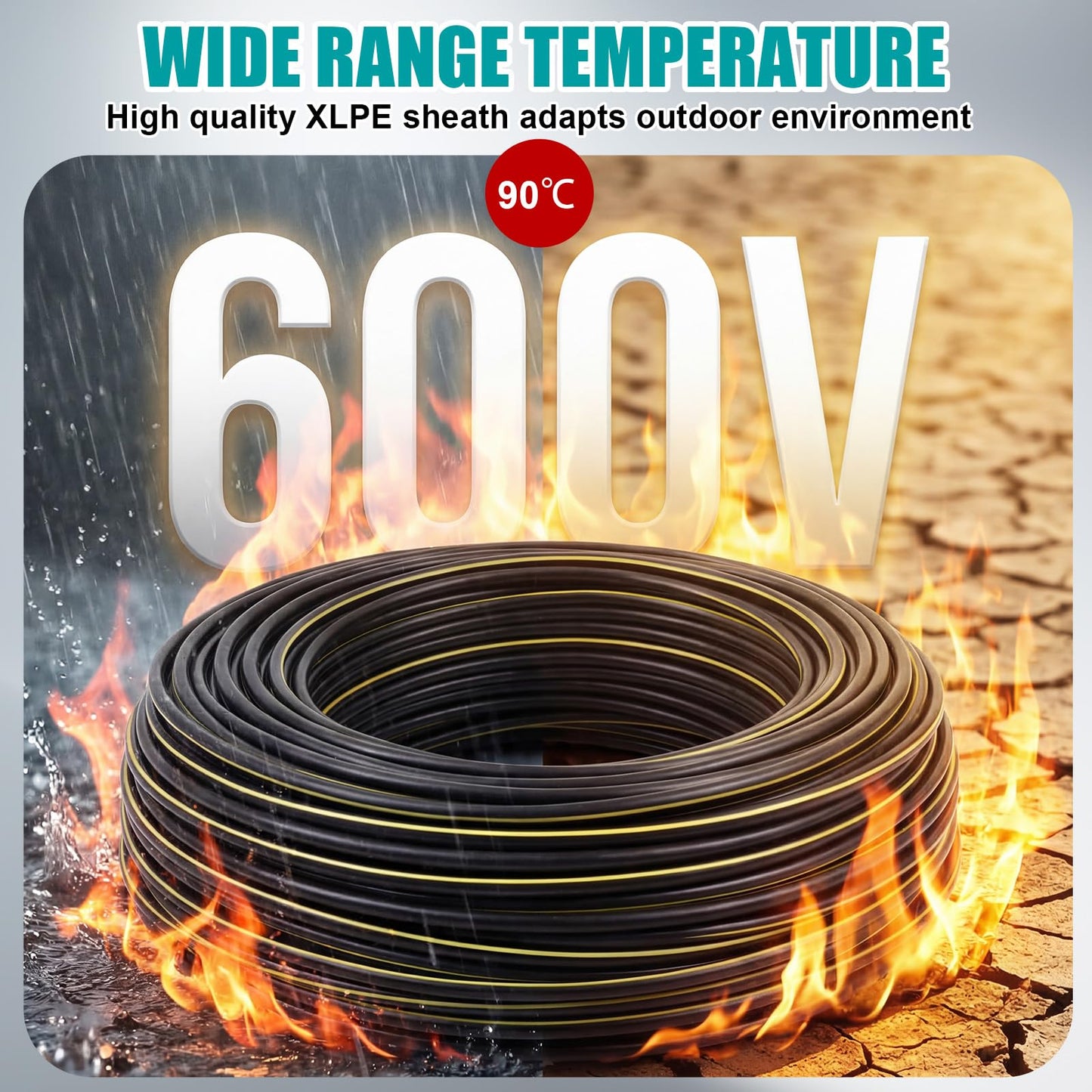 BreezeHug 125Ft 4/0-4/0-2/0 Aluminum URD Direct Burial Cable, 3-Conductor 600V, 19-Strand, XLPE Insulation Service Cable, Direct Burial Wire for Outdoor& Conduit