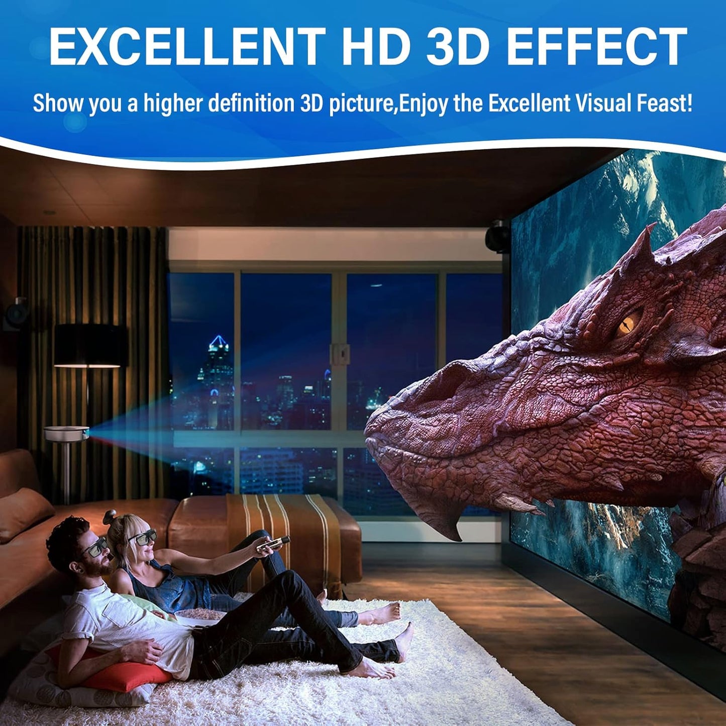 EKYLIN 3D 3D Glasses, Active Shutter Rechargeable Eyewear for DLP-Link Projectors Cocar Toumei