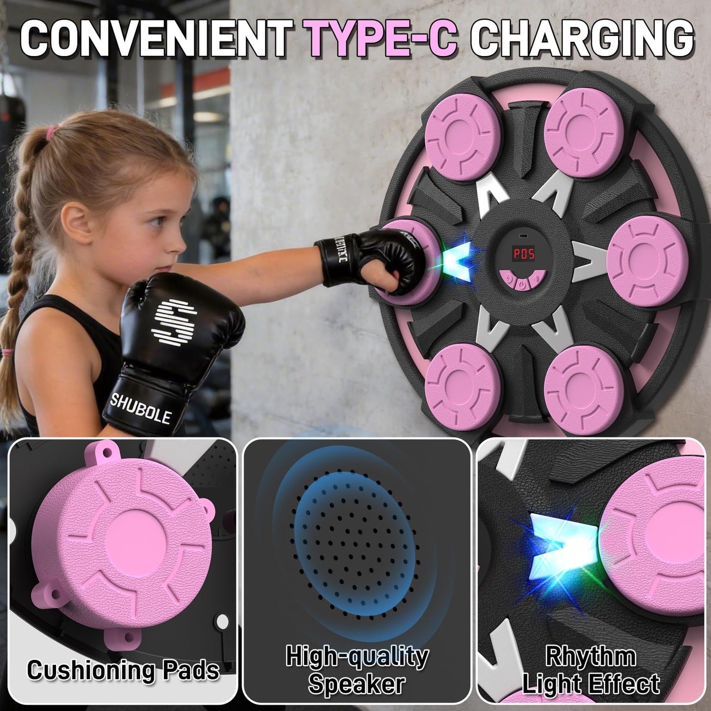 Music Boxing Machine for Kids & Adults - Wall Punching Pad with Lighting, 9-Speed Bluetooth Boxing Game with Gloves, Wall Mounted Exercise Equipment, 2026 Upgrade Boxing Equipment for Kids Age 6+