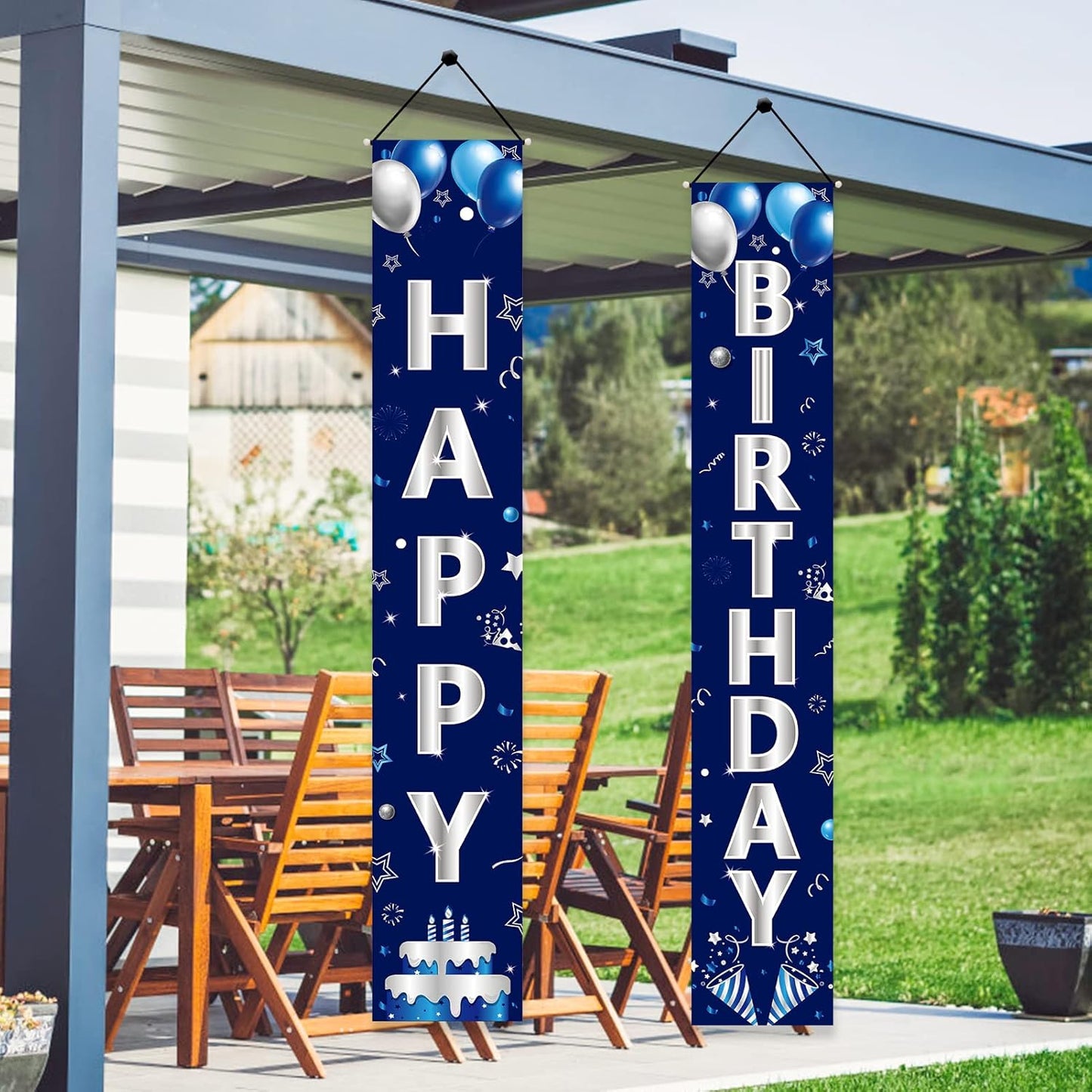 Turypaty Happy Birthday Door Banner - Blue & Silver Decorations for Men & Boys | Perfect for All Ages