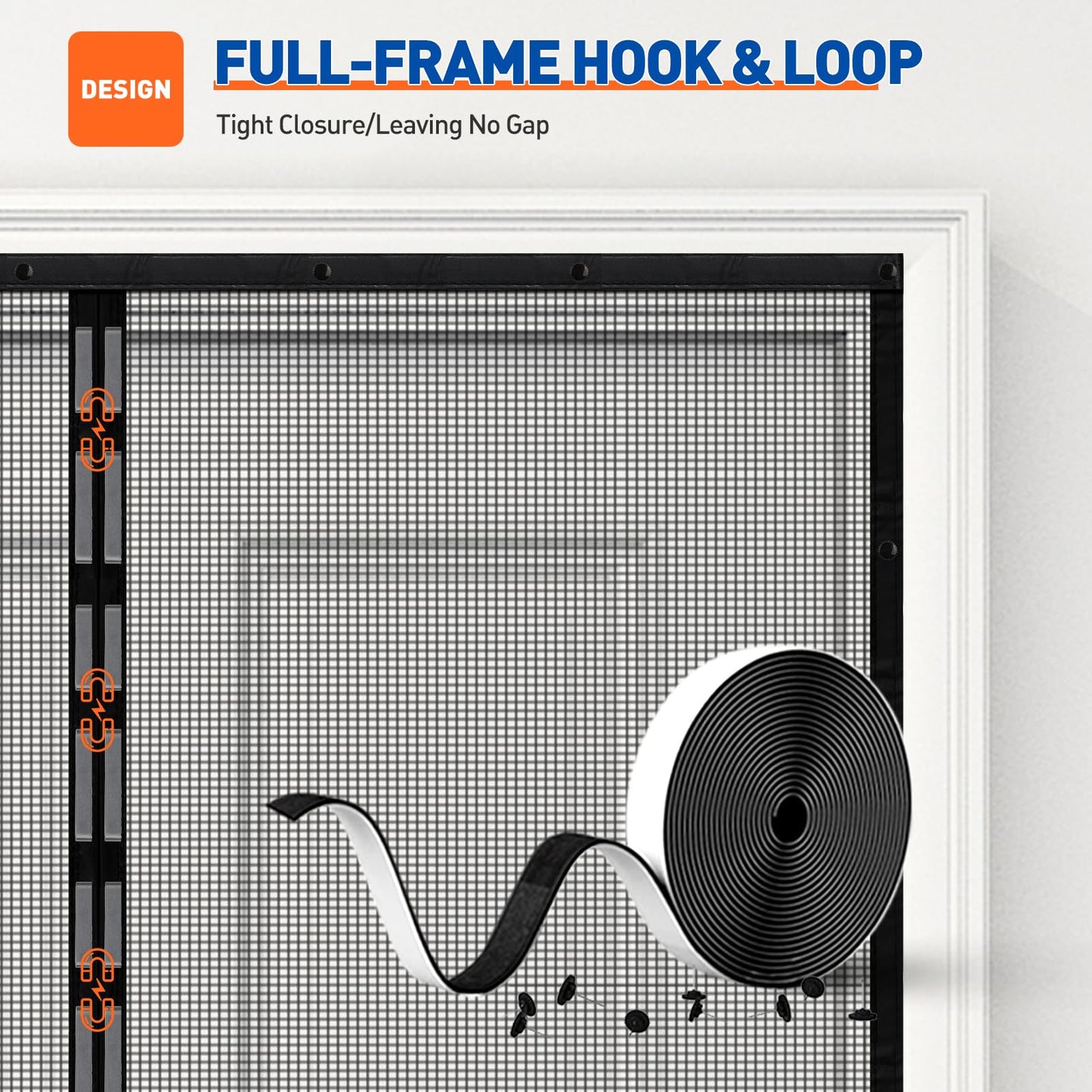 MAGZO Magnetic Screen Door Fit Door Size 72 x 80 Inch, Screen Size 74" x 81" French Door Screen with Full Frame Hook&Loop Black