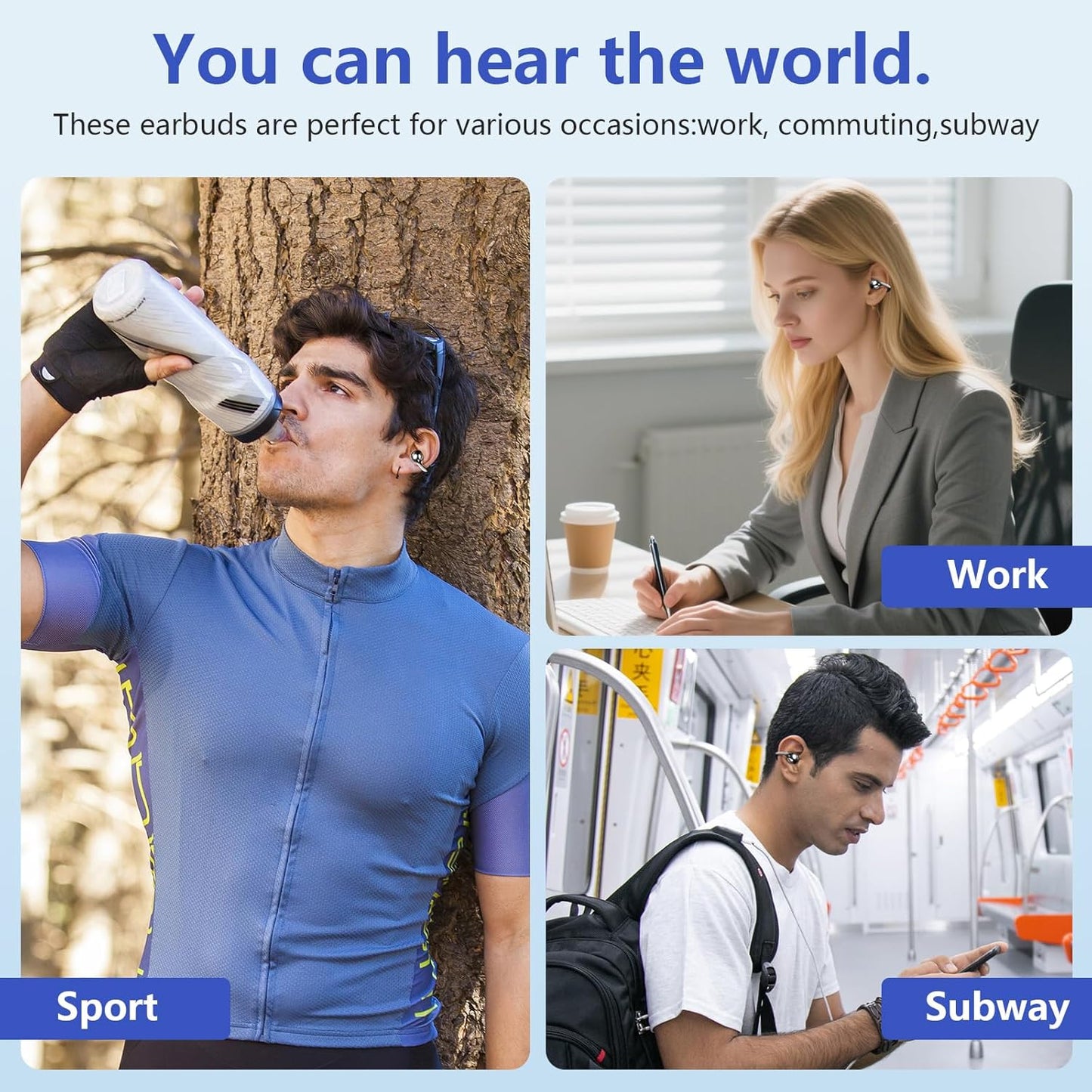 SHIJIAET 5.4 IPX7 Headsets, 3 Pearl Clip Ear Open Earbuds, Bluetooth Headphones, Waterproof Clip on Earphones
