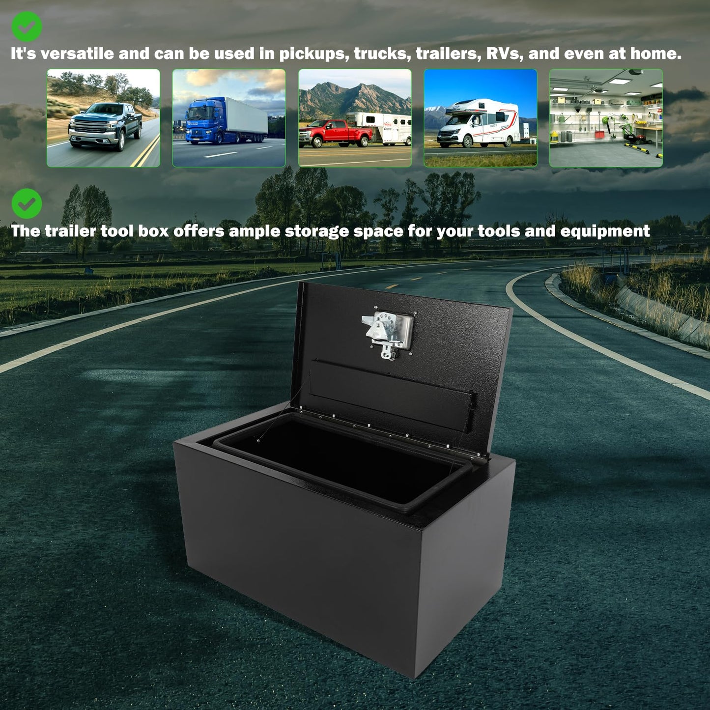 SCITOO 24" Iron Truck Bed Tool Box,Heavy Duty Crossover Storage for Most Full Size Pickups,Lockable Weatherproof Chest,Fits 24"WX14"DX14"H Truck Beds,Easy Access to Load and Unload