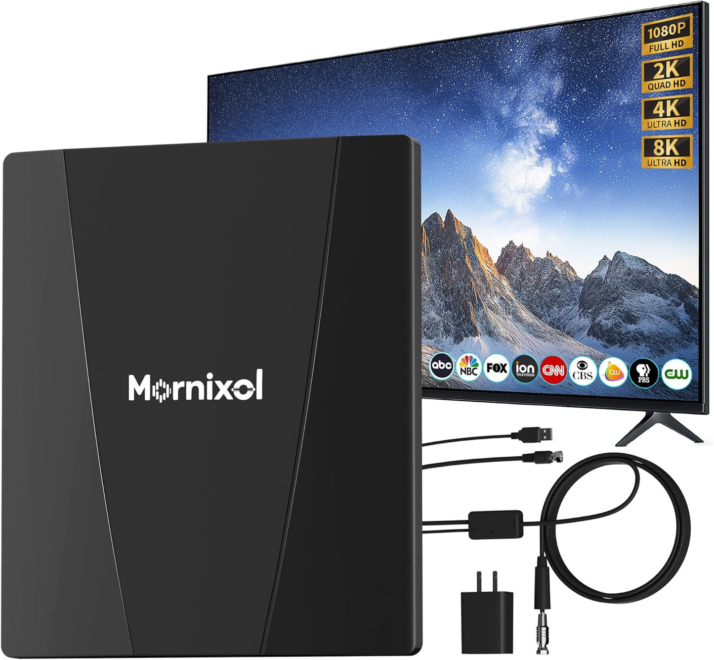 Mornixol 100 4K 8K 1080P 360 40ft Setup TV Antenna Indoor, Digital Outdoor TV Antenna with Signal Booster, Miles Long