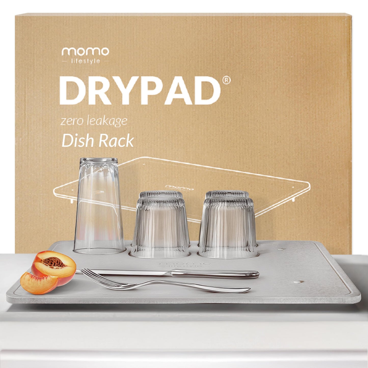 Momo Lifestyle DryPad® Large Stone Dish Drying Mat 19.7″ × 15.7″ Misty Gray — Ultra-Absorbent Diatomaceous-Earth Kitchen Counter & Dish-Rack Mat, Zero Rust, Premium Home Innovation