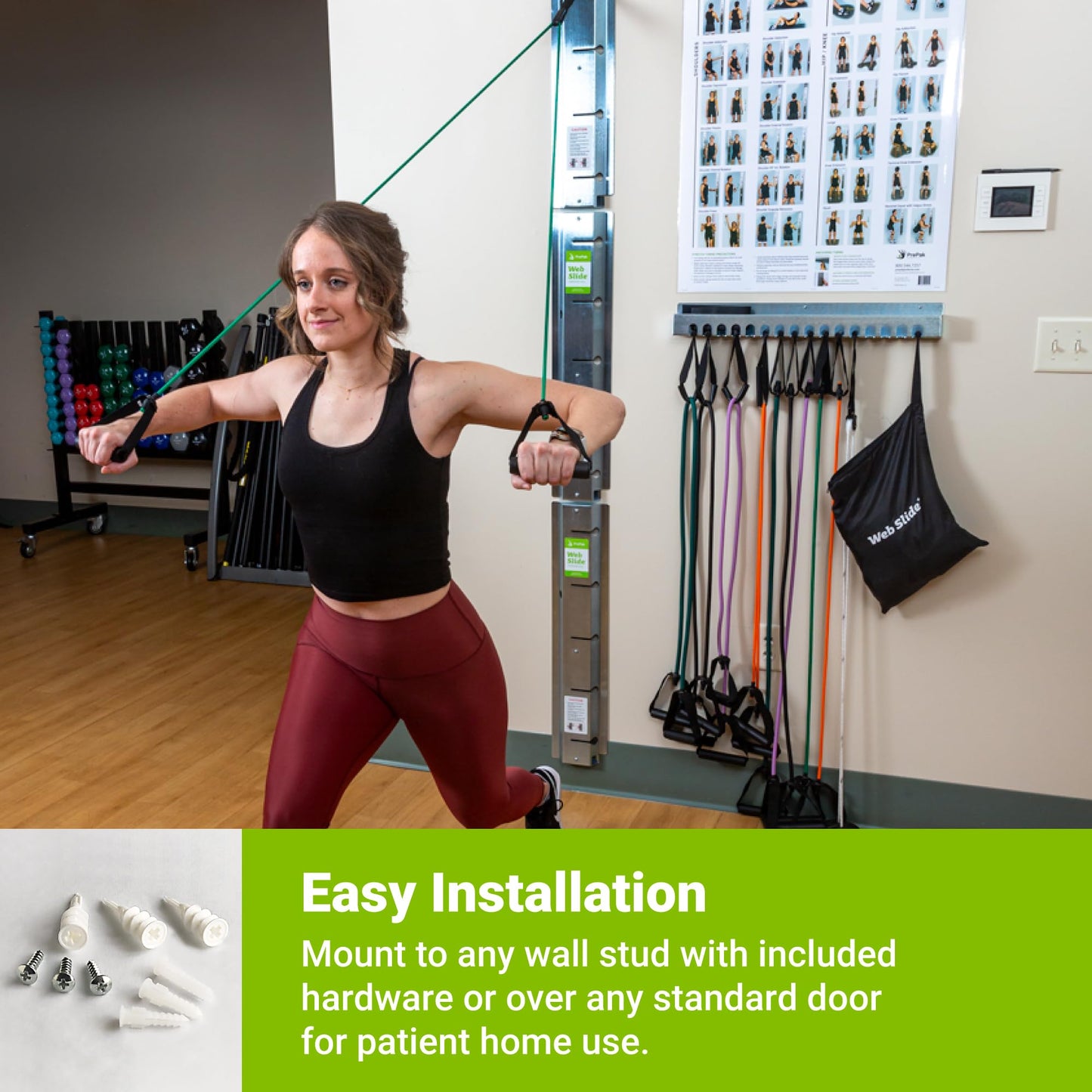 Web Slide 3-Pack Basics Rail System with Storage Rack, Stainless Steel - Perfect for Dynamic Warm-ups, CrossFit, Stretching, and Strength Building - Physical Rehab Equipment for Clinic, Home, or Gym