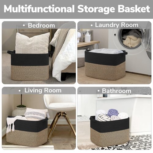 Goodpick Woven Baskets for Organizing, 18" x 14" x 12" Wicker Laundry Basket with Handles, Decorative Toy Baskets Storage Kids, Blanket Basket for Living Room, Bedroom