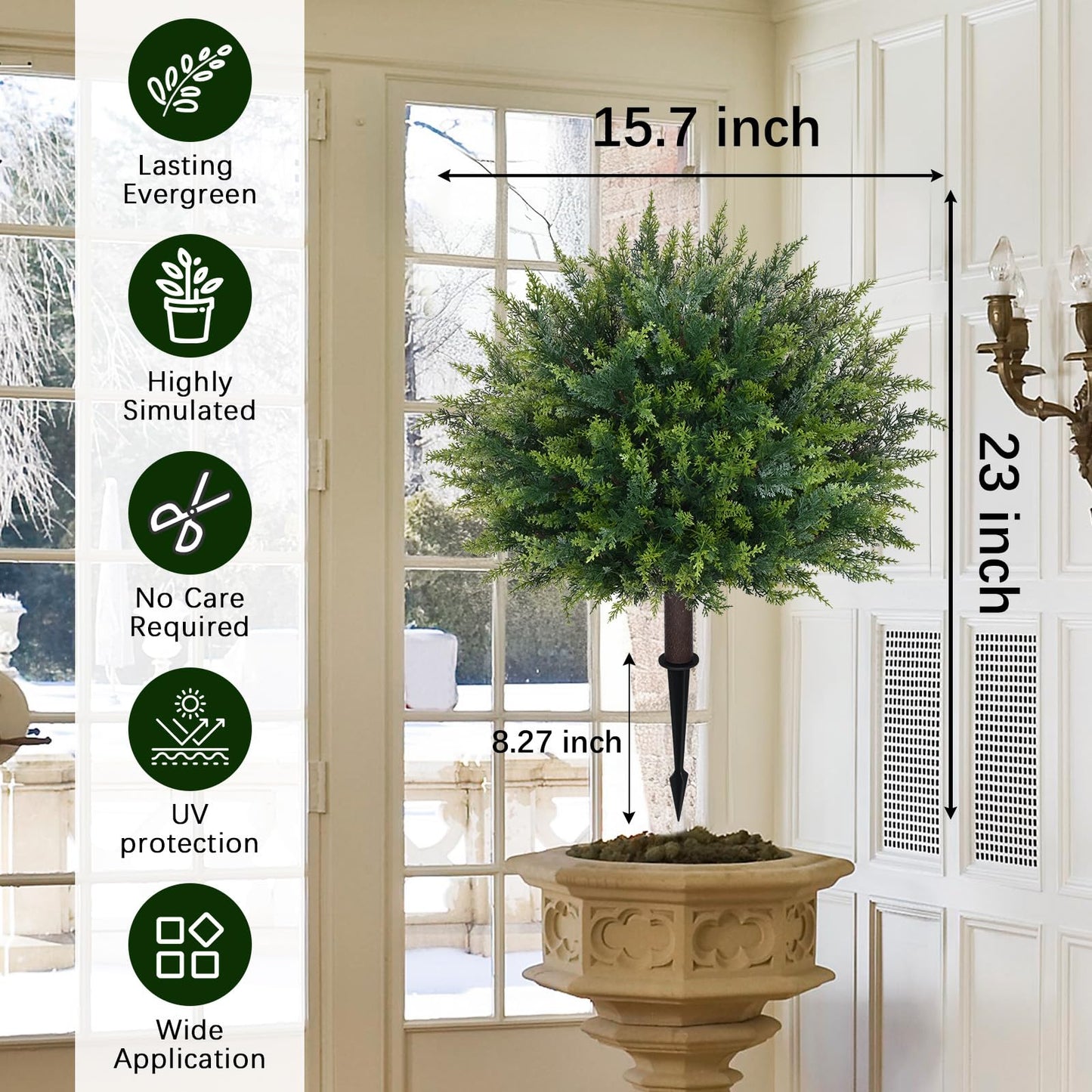 Waipfaru Artificial Plants Outdoor, 2Pcs 23'' Artificial Cedar Topiary with Ground Spike, UV-Resistant Fake Plants Fake Bushes Shrubs for Outdoor Indoor Garden Front Porch Decor