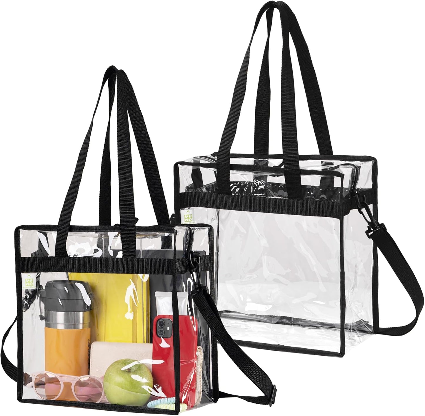 VENO Clear Tote Bag - Stadium Approved, Large 12x6x12 Transparent Crossbody for Beach & Events