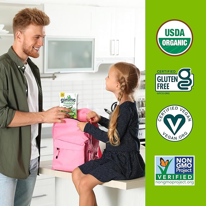 Gimme Seaweed Grab & Go Organic Premium Roasted Seaweed Snacks, Sea Salt & Avocado Oil, 5 Count Trayless, Keto, Vegan, Gluten-Free, Source of Omega3s, Healthy On-The-Go Snack for Kids & Adults