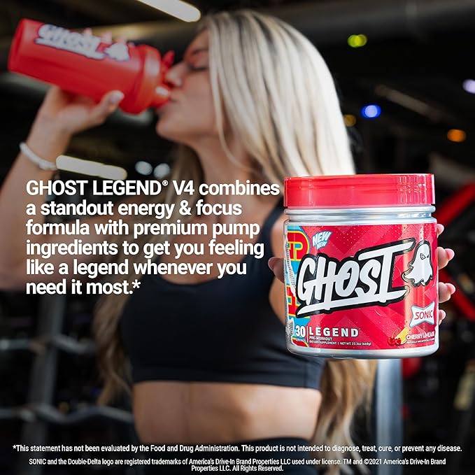 GHOST Legend Pre-Workout Powder, Sonic Cherry Limeade - 30 Servings ??Pre-Workout for Men & Women with Choline, L-Citrulline, & Beta Alanine for Energy & Focus