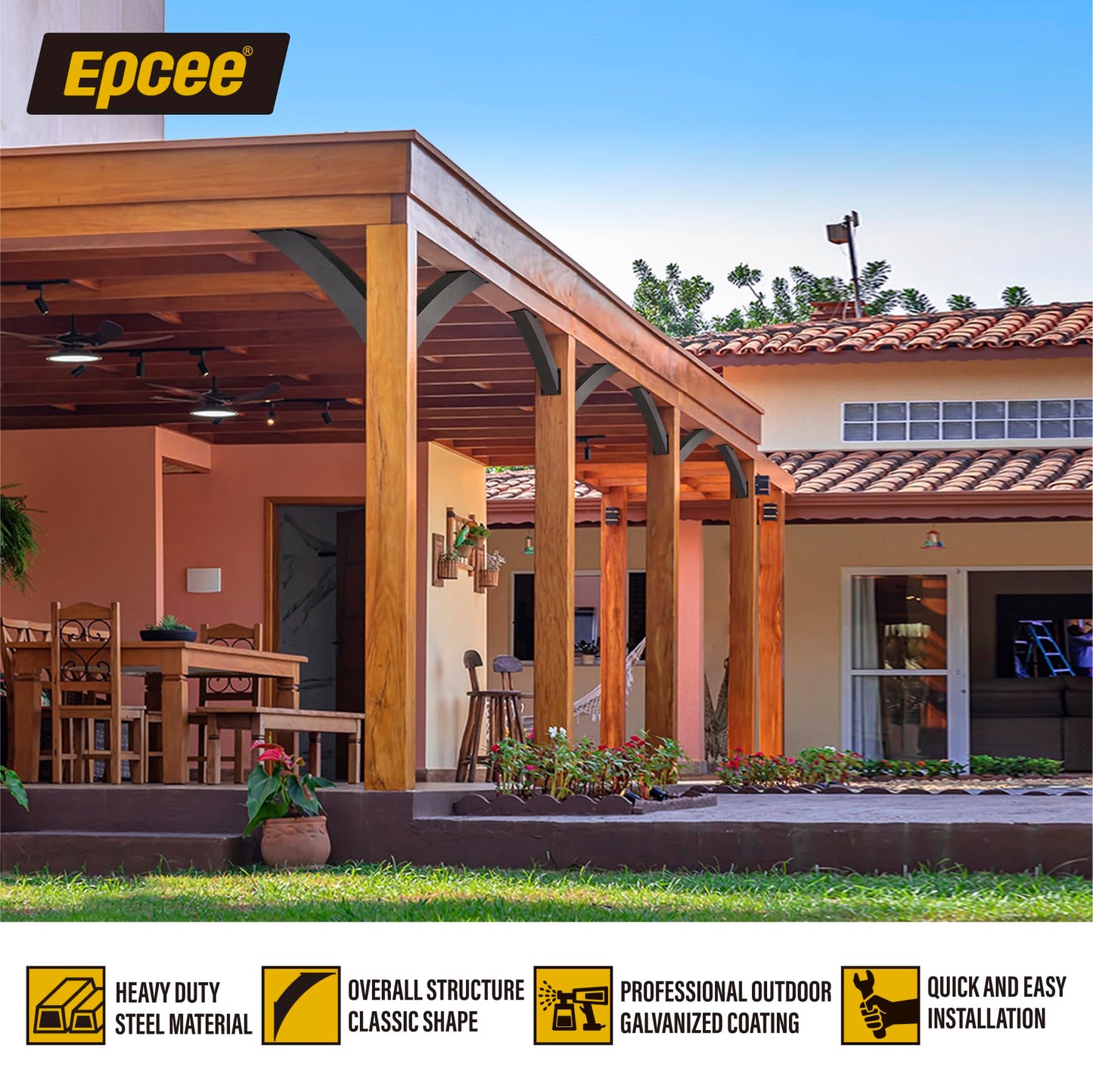 Epcee Heavy Duty 45 Degree Angle Support Bracket 2"×4" (Actual: 1.5"×3.2") Wood Beam Support Hardware Degree Post Bracket for Gazebos Pagola Porches 4Pcs