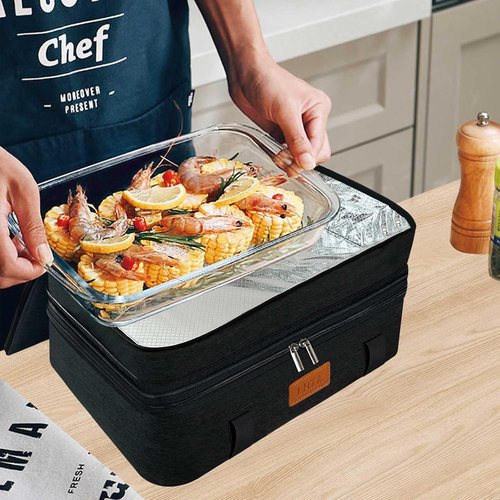 LHZK Insulated Casserole Carrier - Expandable Design for Hot or Cold Food | Fits 11 x 15 or 9 x 13 Dishes (Black)