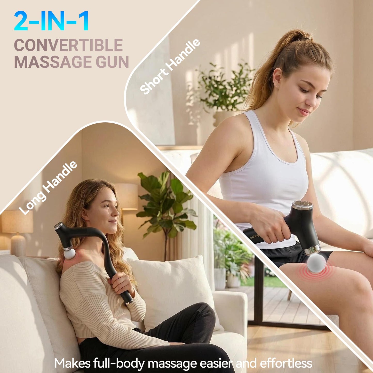 BOZKOON 2-in-1 Detachable Massage Gun Deep Tissue, Ergonomic Extension Handle Back Massager for Hard-to-Reach Areas, 12-Speed Percussion Muscle Massager for Shoulder Waist Thigh Legs