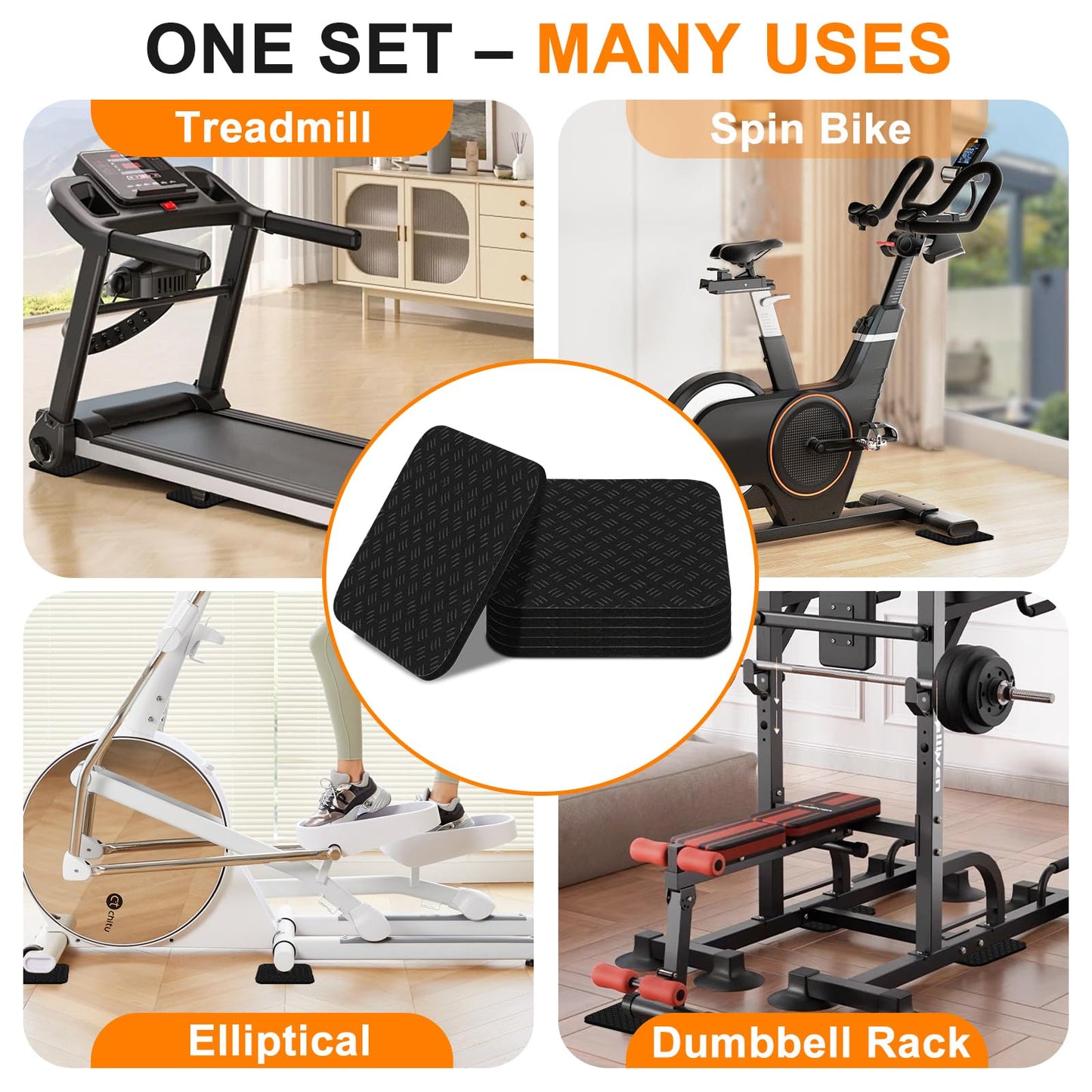 Compact Silicone Treadmill Mat, Non-Slip Shock Absorbing Pad, Floor Protector for Home Gym Equipment, Easy to Clean, Anti-Vibration, Prevents Floor Damage (4, 3.94x3.94x0.2inch)