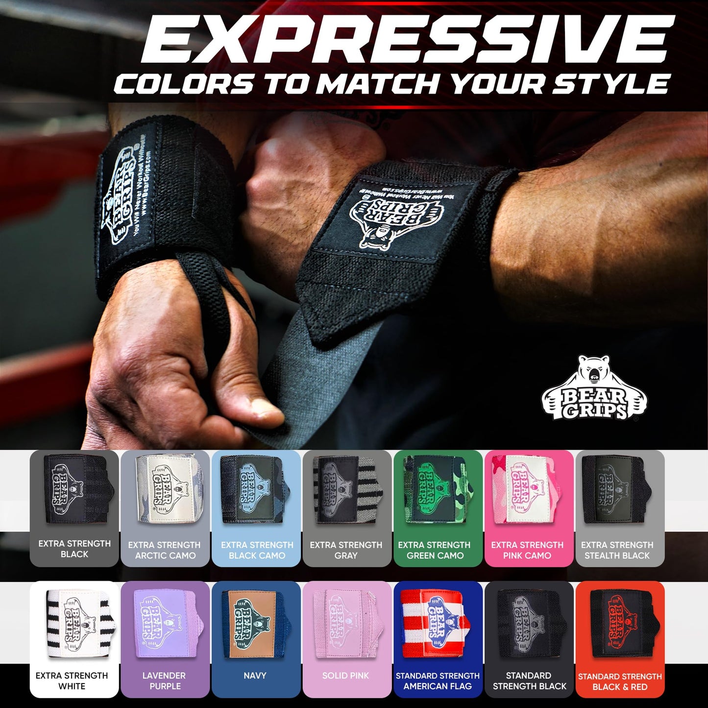 Bear Grips Wrist Wraps for Weightlifting | Weight Lifting Wrist Straps for Weightlifting | Extra Strength Gym Wrist Wraps | Two Wrist Wrap Per Pack | 12” & 18” | Lifting for Men & Women