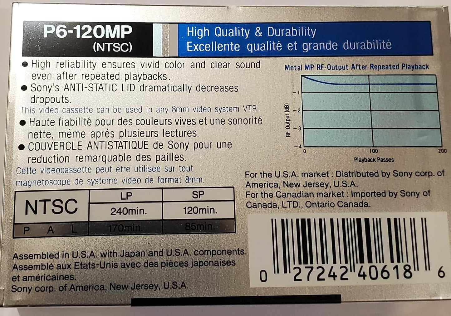 Sony 8 mm 120 Camcorder Video Tape Standard Minutes