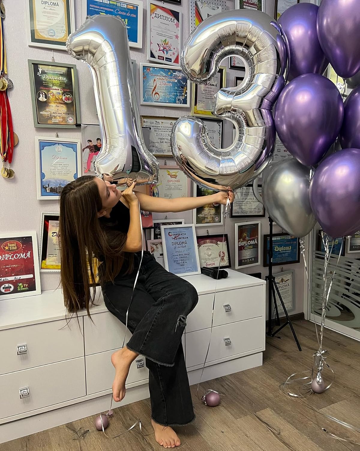 Silver Number 13 Balloon - 40 Inch Metallic Birthday Decoration for Kids' 13th Party