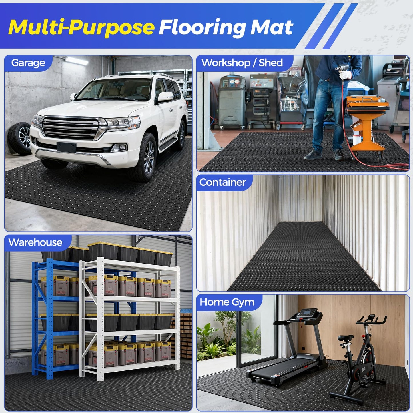 8.2x20 FT Garage Floor Mat, 2.8mm Thickened Garage Flooring Heavy Duty Rubber Garage Floor Mats for Under Car, Diamond Plate Garage Mat for Garage, Workshop, Enclosed Trailer