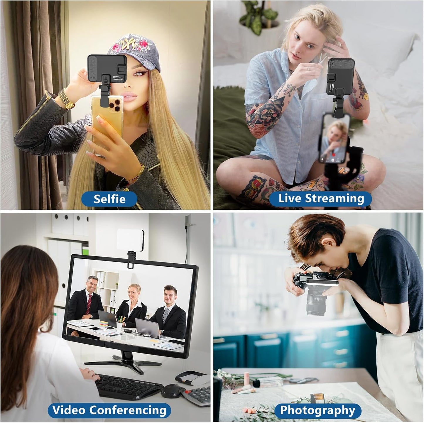 ALTSON 60 2200mAh 97+, 3 LED Portable Selfie Light Video Conference Lighting with Clip & Camera Tripod Adapter
