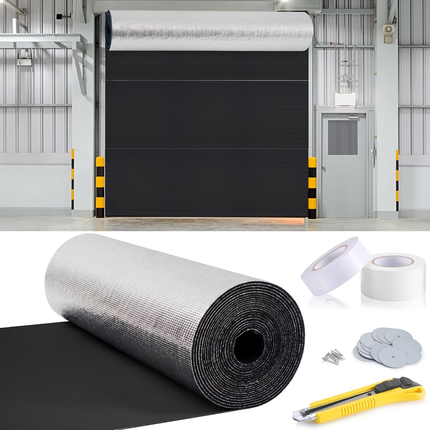 Tandefio Roll up Garage Door Insulation Kit for Cooling Metal Buildings Reflective Foam Aluminum Foil Summer Barrier Warehouse Insulation Panels for 2 Doors 10'x10' or Large (Black,40 in X 78.7 ft)