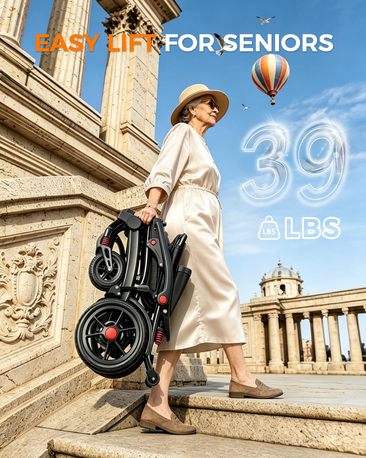 39LB Electric Wheelchairs for Seniors Ultra Lightweight, 25 Miles Long Travel Range Motorized Wheelchair, All Terrain Compact Portable Power Wheelchair, Foldable Mobility Scooter for Adults