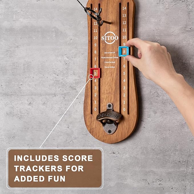 Ring Toss Game for Adults, Hook and Ring Game with String and Hooks for Indoor & Outdoor, Ring Hook Game with Bottle Opener, Gifts for Men