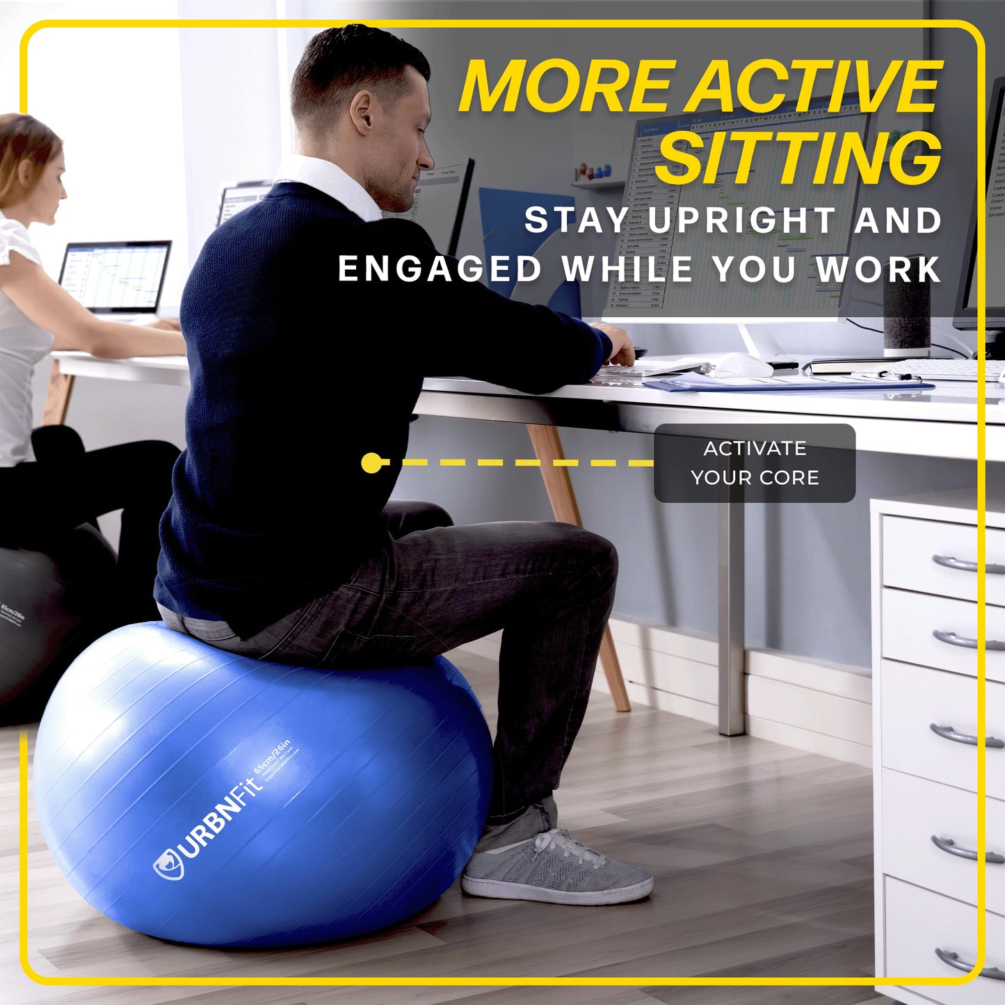 URBNFit Exercise Ball - Yoga Ball in Multiple Sizes for Yoga, Pilates, Pregnancy, Stability - Anti-Burst Swiss Balance Ball w/Quick Pump – Office Ball Chair for Home and Gym – 26 Inch - Black