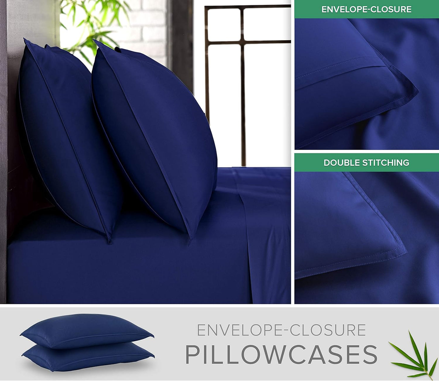 Pure Bamboo Twin Sheets - Luxuriously Soft & Cooling 100% Organic Viscose Bed Set | Cobalt Blue, Double Stitching