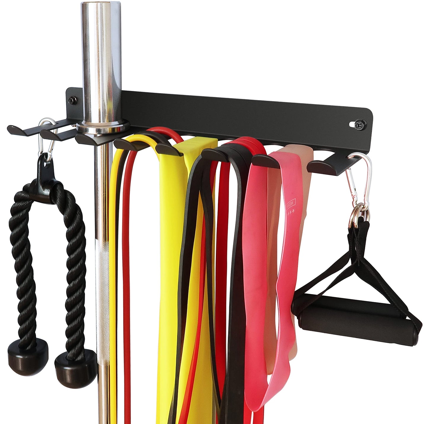Heavy Duty Wall Mount Gym Rack 16" 8-Prong Multi-Purpose Storage for Barbells, Resistance Bands, Jump Ropes, Lifting Belts, Chains, Foam Rollers & Straps Home Gym Organizer