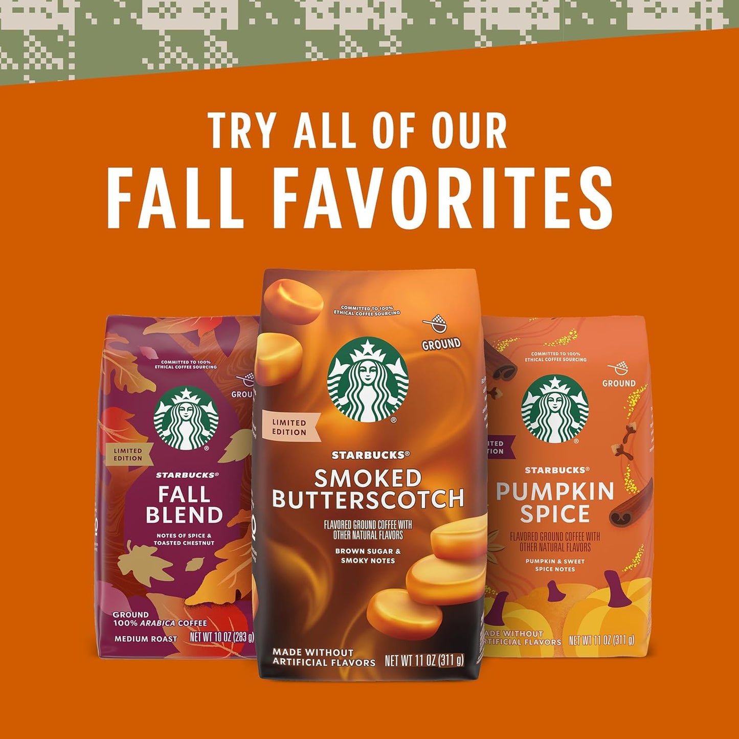 Starbucks Ground Coffee - Medium Roast Fall Blend | 100% Arabica, Limited Edition, 6 Bags (10 Oz Each)