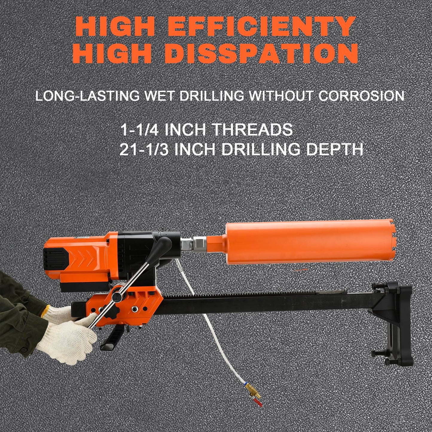 BHTOP Diamond Core Drilling Machine with Bit, 8 in Wet Concrete Core Drill Rig with Stand Wheel, 750RPM Speed & 1-1/4" Thread & Lifting Handle, Drilling Diameter for Concrete Brick Stone