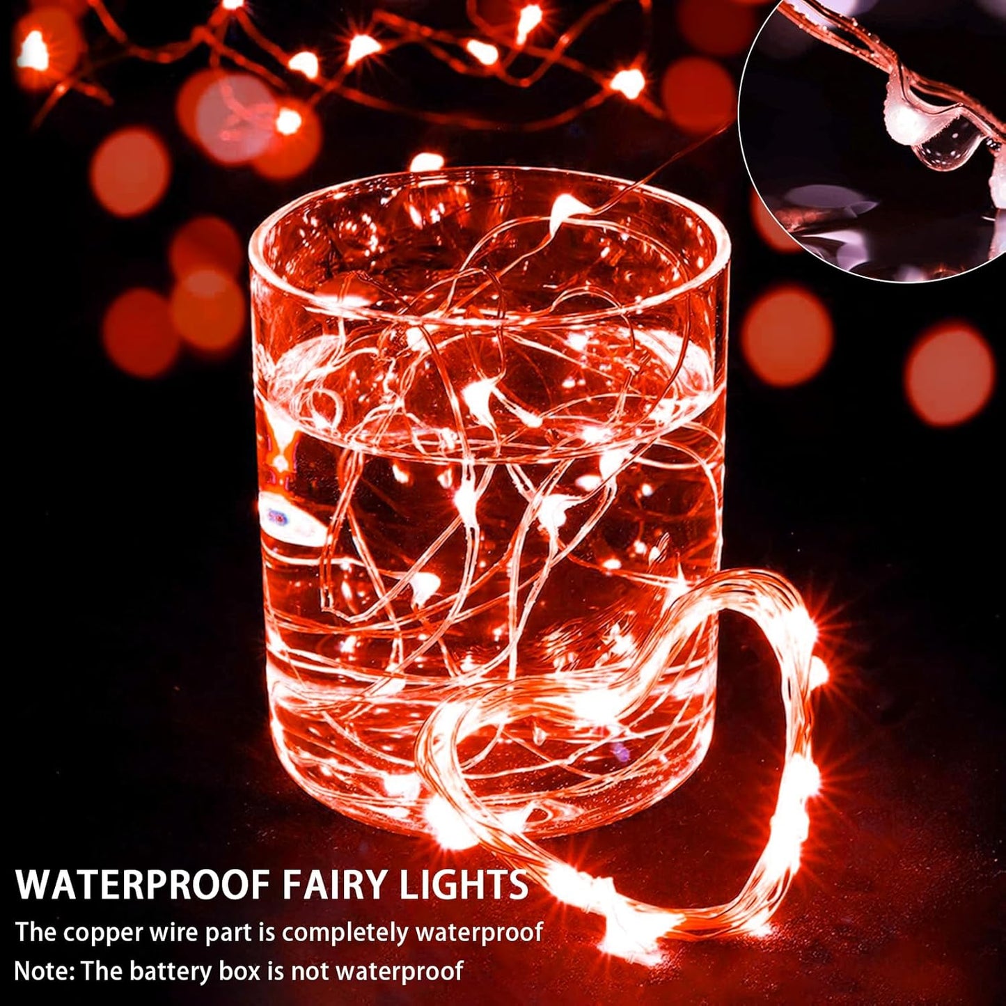 Skiennix 50 Pack Red Fairy Lights - 7Ft 20 LED Twinkle String Lights | Battery Operated & Waterproof for Parties, Halloween, Christmas, and Valentine's Day