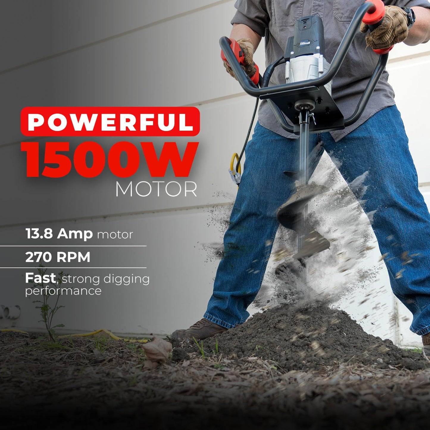 XtremepowerUS 1500W Electric Post Hole Digger Earth Auger Dig 3/4" Shaft Reverse Function Hole Fence Post, Tree Soil Planting Include 6" Dirt Auger Bit