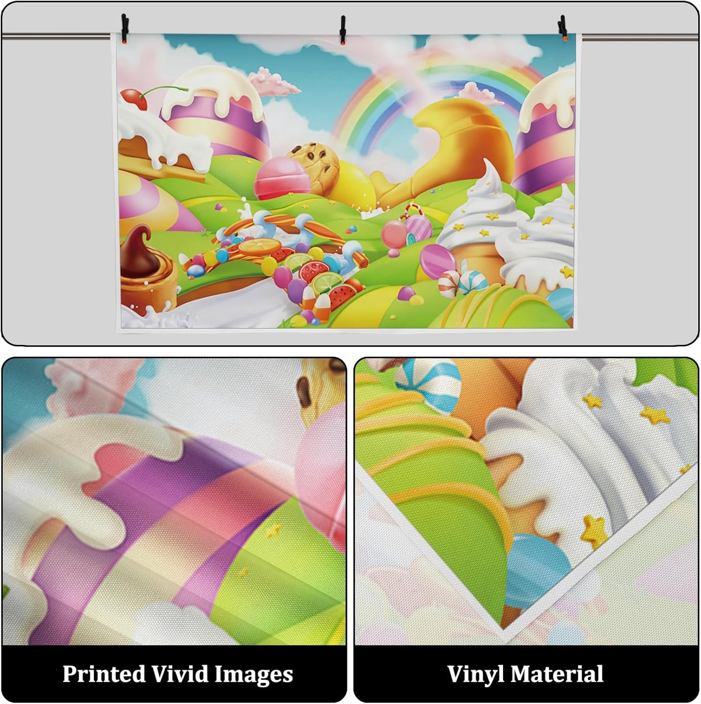 AOFOTO 5x3ft Candyland Backdrop Fantasy Giant Lollipop Candy Land Candy Themed Party Decorations Banner Cartoon Rainbow