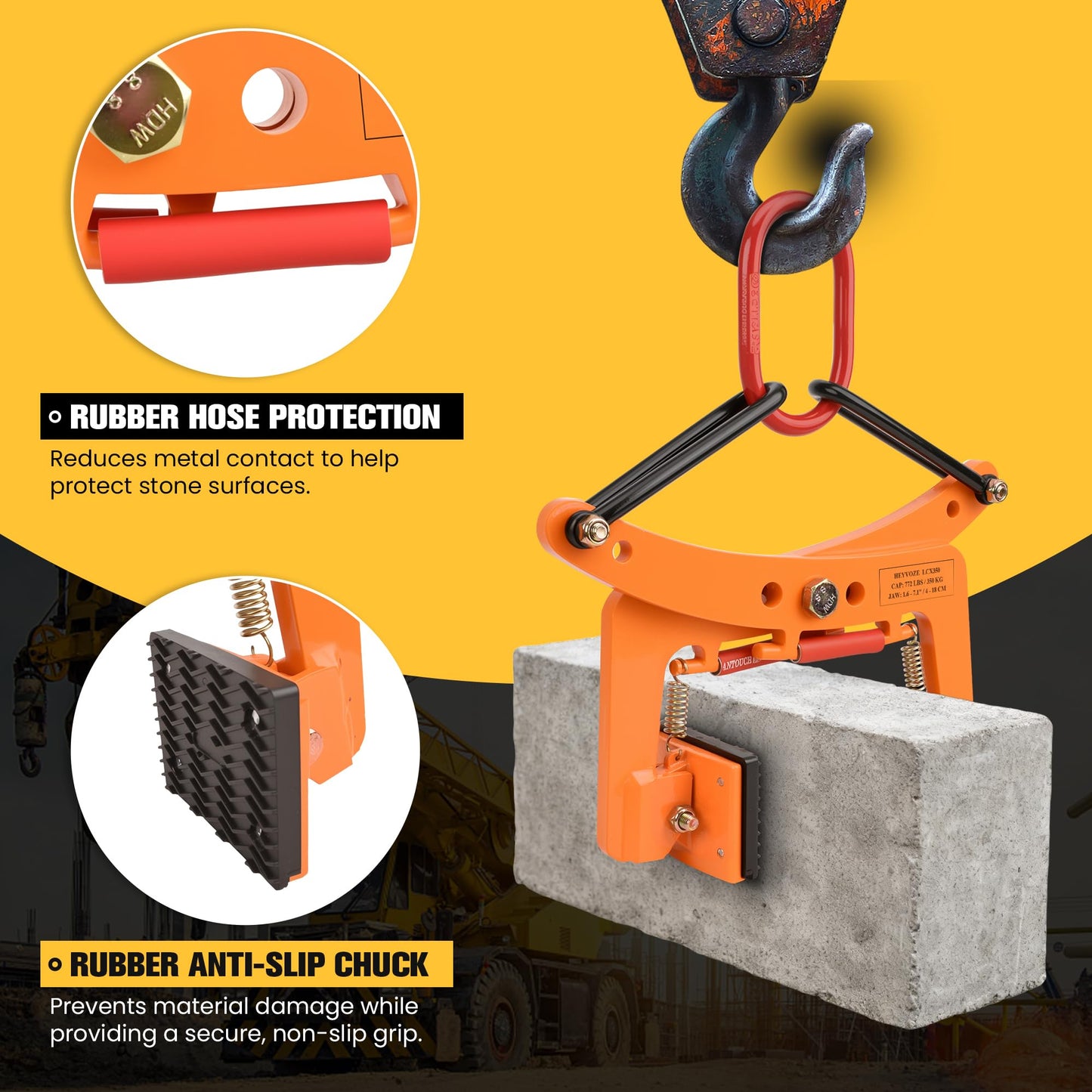 HEYVOZE 772 lbs Granite Slab Lifting Clamp, 1.6-7.1 in Opening X-Type Stone Lifting Clamp, Lightweight yet Sturdy Design for Granite, Marble, and Concrete Handling