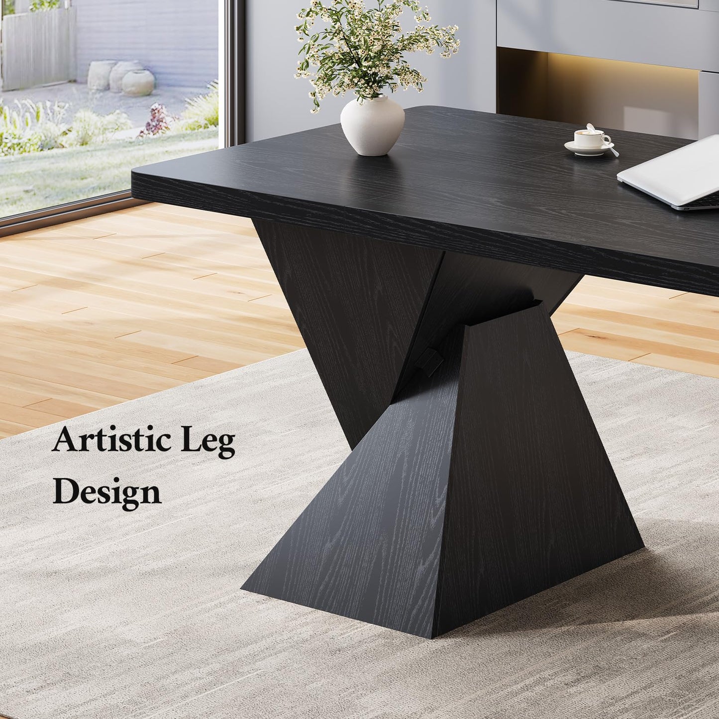 ANGRYWIN 70.9 Inch Executive Desk with Power Outlet, Large Home Office Desk, Modern Aesthetic Computer Writing Table Workstation Business Furniture (Black)