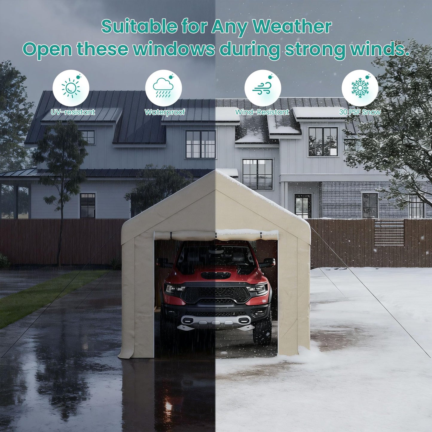 SUNBURY Heavy Duty 10x20ft Carport, Waterproof & UV-Resistant Garage Canopy, Portable Car Shelter for Cars, Trucks, Boats, Outdoor Storage with Reinforced Frame