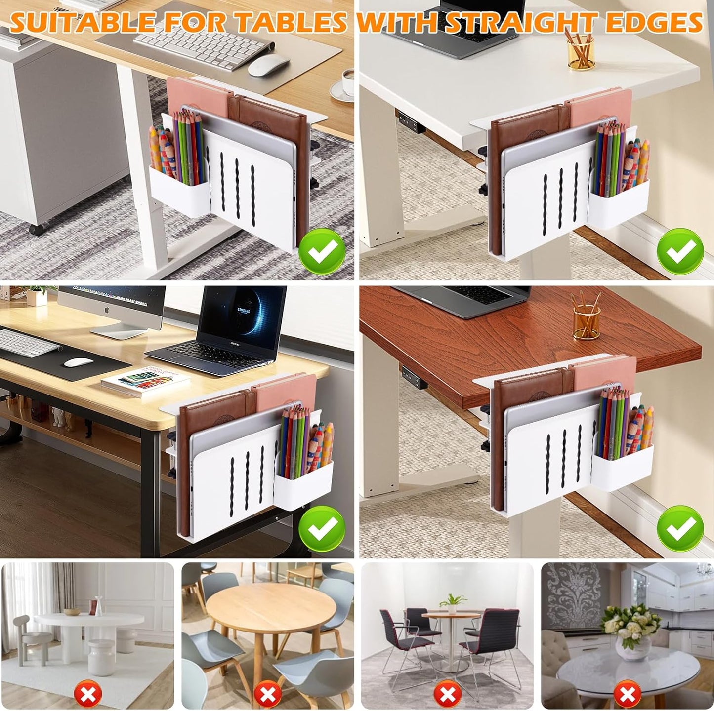 Desk Side Storage, Under Desk Laptop Mount, Table Side Hanging File Organizer, No Drill Clamp On Cable Management Tray