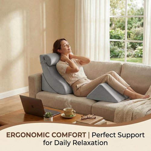 Axelrod Orthopedic Bed Wedge Pillow Set - 4PCS Adjustable Foam for Back, Neck & Leg Pain Relief | Grey