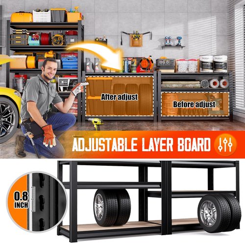 Garage Shelving | Heavy-Duty Metal Storage Unit - Adjustable 5-Tier Rack, 2050 lbs Capacity, Black - 78"x45"x20"
