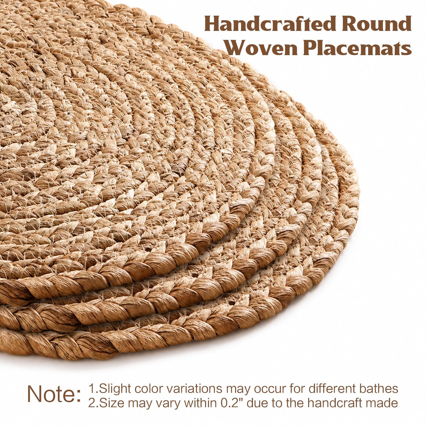 Aofmee 12 inch Round Woven Placemats Set of 6, Boho Rattan Place Mats, Natural Water Hyacinth Table Placemats, Farmhouse Weave Table Mats, Rustic Braided Wicker Charger Plates for Dining Table Decor