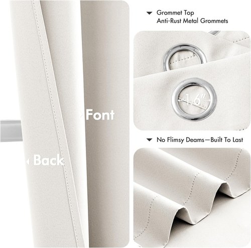 MIULEE Ivory Blackout Curtains - Thermal Insulated Room Darkening Drapes | 63-Inch Grommet Panels