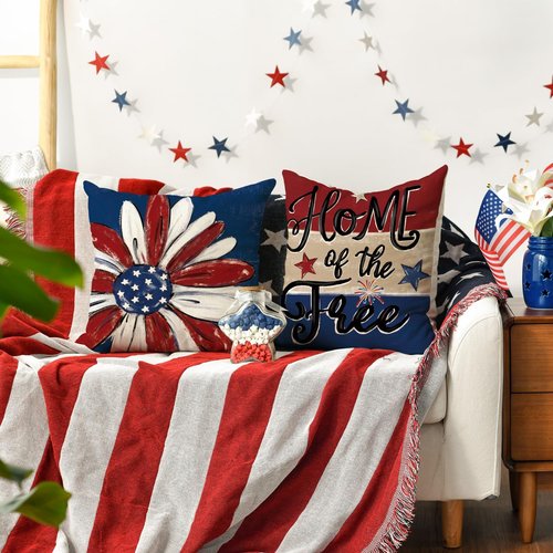 AVOIN Colorlife Throw Pillow Covers - Patriotic Red, White & Blue Fireworks Design | 18 x 18 Inch Set of 4 for 4th of July