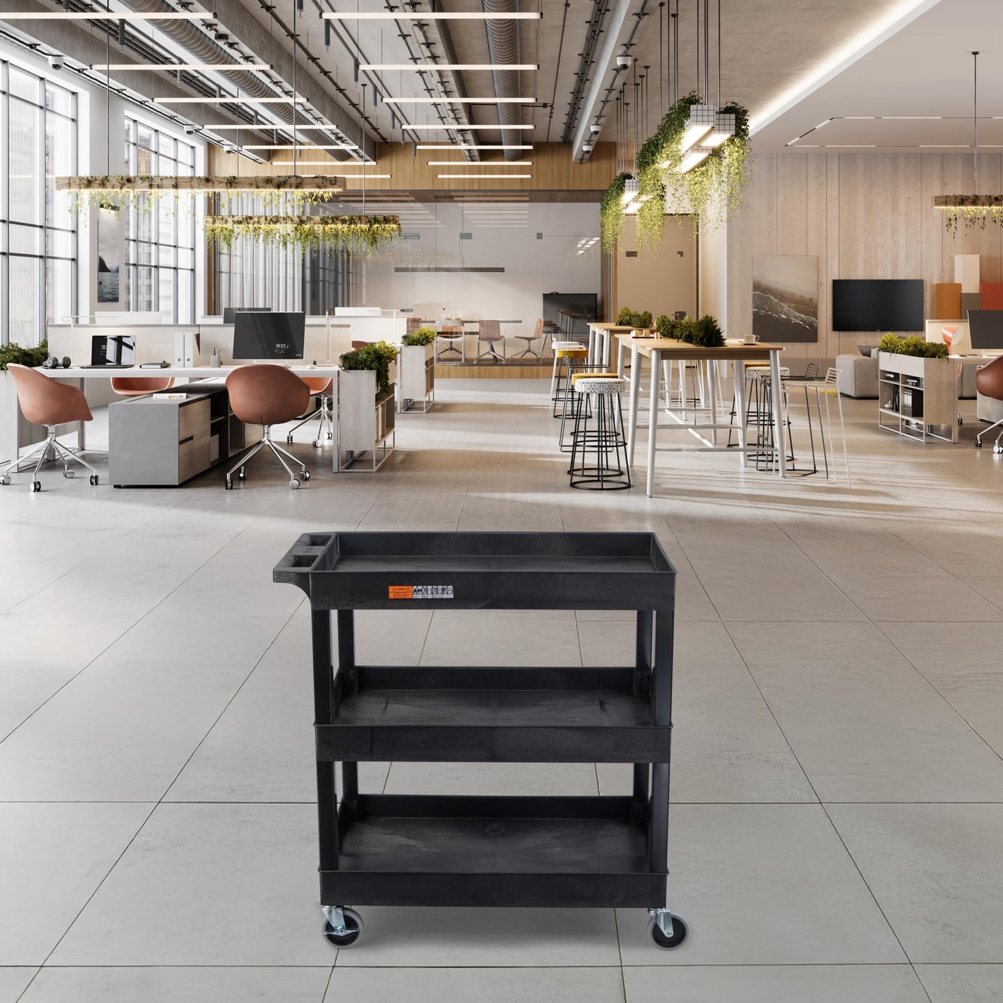 Tubstr 3-Tier Rolling Utility Cart with Wheels | Supports 300 lbs. Total | Heavy-Duty Capacity for Garage Storage, Office Spaces, & Kitchen Use | Durable Tool Cart with Locking Wheels (Black, 32 x 18)