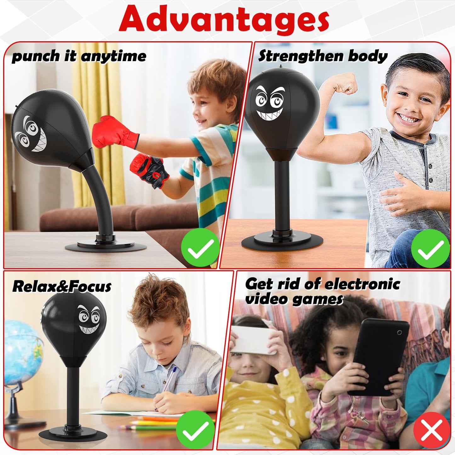 Desktop Punching Bag with Suction Cup - Punch Away Stress, Heavy Duty Office Desk Stress Ball for Adults & Kids, Fun Boxing Toy for Coworkers, Friends