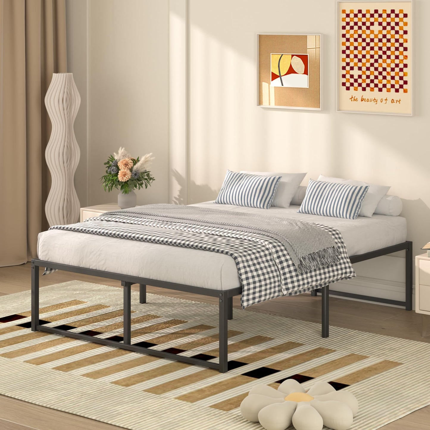 VECELO Full Size Metal Platform Bed Frame No Box Spring Needed 14 Inch Heavy Duty,Matte Black
